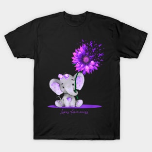 LUPUS AWARENESS Cute Elephant Sunflower Purple Ribbon T-Shirt